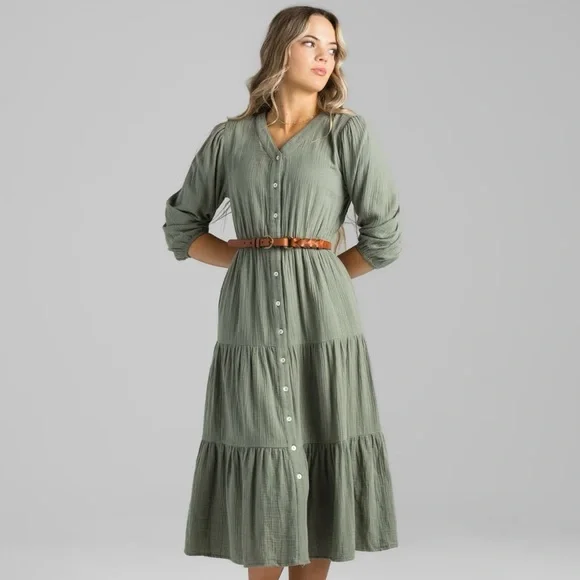 Olive Green Button-Up Dress - Picture 3 of 5